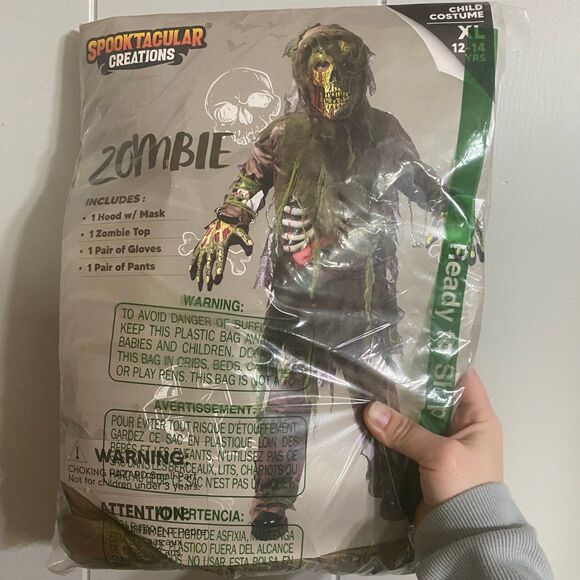 Kids Zombie Costume Cosplay XL 12-14 years with Mask Halloween New - Picture 2 of 5
